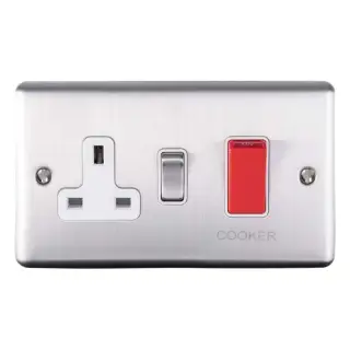 EN45ASWASSSW - Eurolite 45Amp DP Cooker Switch with 13Amp Socket Satin Stainless Steel with White Trim &lpar;Enhance Range&rpar;