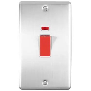 Click Here To Enlarge This Photo Of EN45ASWNSSW - Eurolite 45Amp DP Cooker Switch with Neon Indicator &lpar;Vertical&rpar; Satin Stainless Steel with White Trim &lpar;Enhance Range&rpar;