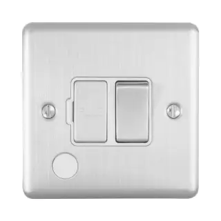 ENSWFFOSSW - Eurolite 13Amp DP Switched Fuse Spur with Flex Outlet Satin Stainless Steel with White Trim &lpar;Enhance Range&rpar;