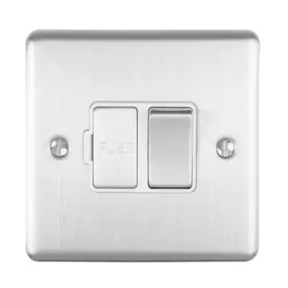 ENSWFSSW - Eurolite 13Amp DP Switched Fuse Spur Satin Stainless Steel with White Trim &lpar;Enhance Range&rpar;