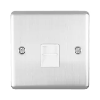 EN1SLSSW - Eurolite 1 Gang Slave Telephone Socket Satin Stainless Steel with White Trim &lpar;Enhance Range&rpar;