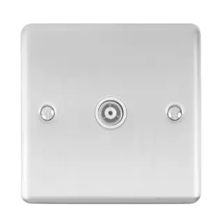 EN1TVSSW - Eurolite 1 Gang TV Coaxial Socket Satin Stainless Steel with White Trim &lpar;Enhance Range&rpar;