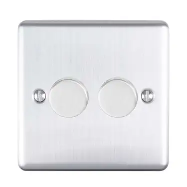 Click Here To Enlarge This Photo Of EN2DLEDSS - Eurolite 2 Gang 400W&sol;LED 2Way Dimmer Switch Satin Stainless Steel &lpar;Enhance Range&rpar;