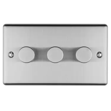 Click Here To Enlarge This Photo Of EN3DLEDSS - Eurolite 3 Gang 400W&sol;LED 2Way Dimmer Switch Satin Stainless Steel &lpar;Enhance Range&rpar;