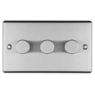 EN3DLEDSS - Eurolite 3 Gang 400W&sol;LED 2Way Dimmer Switch Satin Stainless Steel &lpar;Enhance Range&rpar;