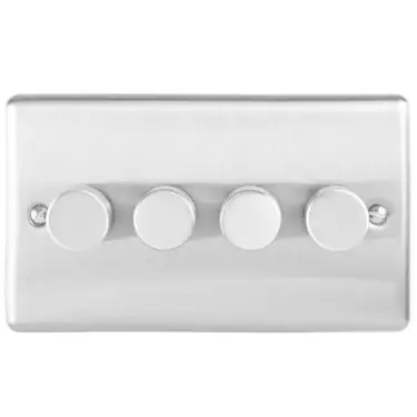 Click Here To Enlarge This Photo Of EN4DLEDSS - Eurolite 4 Gang 400W&sol;LED 2Way Dimmer Switch Satin Stainless Steel &lpar;Enhance Range&rpar;