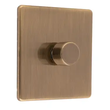 Click Here To Enlarge This Photo Of AB1DLED - Eurolite 1 Gang LED Push On&sol;Off 2Way Dimmer on 3mm Flat Concealed Antique Brass Plate with Matching Knob