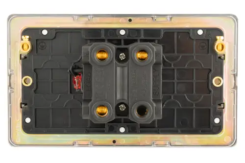Click Here To Enlarge This Photo Of AB45ASWNB - Eurolite 2 Gang 45Amp DP Switch with Neon Indicator on 3mm Flat Concealed Antique Brass Plate with Red Rocker