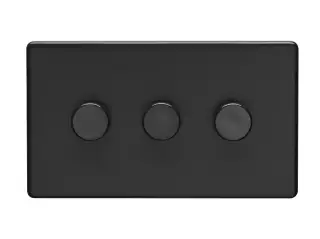 ECMB3DLED - Eurolite 3 Gang LED Push On&sol;Off 2Way Dimmer on 3mm Flat Concealed Matt Black Plate