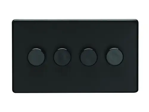Click Here To Enlarge This Photo Of ECMB4DLED - Eurolite 4 Gang LED Push On&sol;Off 2Way Dimmer on 3mm Flat Concealed Matt Black Plate