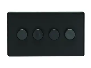 ECMB4DLED - Eurolite 4 Gang LED Push On&sol;Off 2Way Dimmer on 3mm Flat Concealed Matt Black Plate