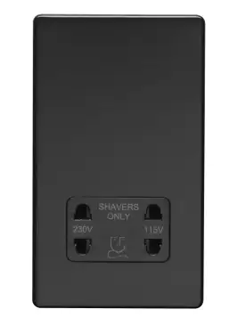 Click Here To Enlarge This Photo Of ECMBSHSB - Eurolite 2 Gang Shaver Socket 230&sol;115V on 3mm Flat Concealed Matt Black Plate with Black Trim