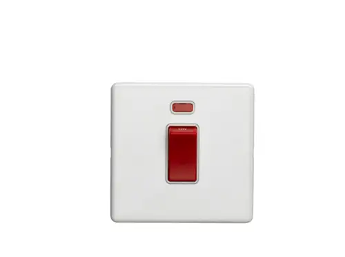 Click Here To Enlarge This Photo Of ECW45ASWNSW - Eurolite 1 Gang 45Amp DP Switch with Neon Indicator on 3mm Flat Concealed Matt White Plate with White Rocker