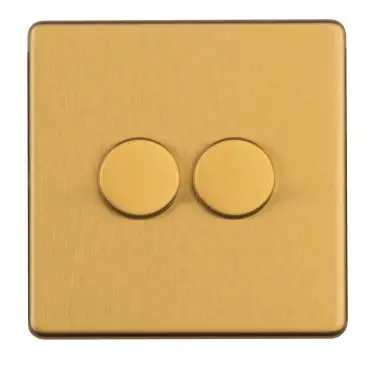 Click Here To Enlarge This Photo Of ECSB2DLED - Eurolite 2 Gang LED Push On&sol;Off 2Way Dimmer on 3mm Flat Concealed Satin Brass Plate