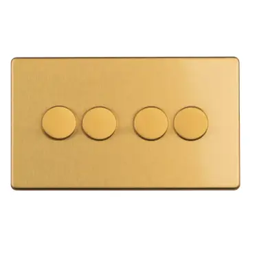 Click Here To Enlarge This Photo Of ECSB4DLED - Eurolite 4 Gang LED Push On&sol;Off 2Way Dimmer on 3mm Flat Concealed Satin Brass Plate