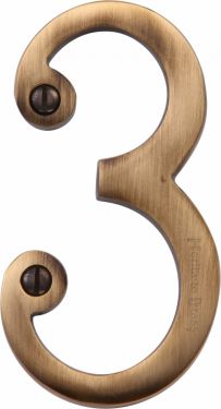 Click Here To Enlarge This Photo Of C1560 3-AT Heritage Brass Numeral 3 Face Fix 76mm &lpar;3"&rpar; Antique Brass Finish