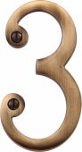 C1560 3-AT Heritage Brass Numeral 3 Face Fix 76mm &lpar;3"&rpar; Antique Brass Finish