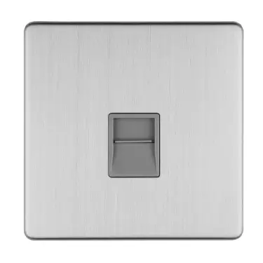 Click Here To Enlarge This Photo Of ECSS1MG - Eurolite 1 Gang Telephone Master on 3mm Flat Concealed Satin Stainless Plate with Grey Trim
