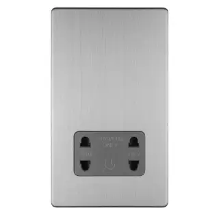 ECSSSHSG - Eurolite 2 Gang Shaver Socket 230&sol;115V on 3mm Flat Concealed Satin Stainless Plate with Grey Trim