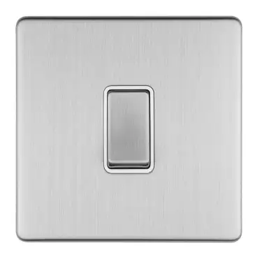 Click Here To Enlarge This Photo Of ECSS1SWW - Eurolite 1 Gang 10Amp 2Way Switch on 3mm Flat Concealed Satin Stainless Plate with Matching Rocker & White Trim