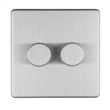 Click Here To Enlarge This Photo Of ECSS2DLED - Eurolite 2 Gang LED Push On&sol;Off 2Way Dimmer on 3mm Flat Concealed Satin Stainless Plate