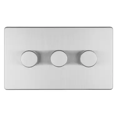 Click Here To Enlarge This Photo Of ECSS3DLED - Eurolite 3 Gang LED Push On&sol;Off 2Way Dimmer on 3mm Flat Concealed Satin Stainless Plate