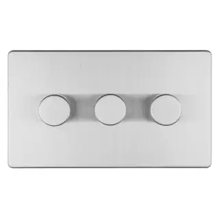 ECSS3DLED - Eurolite 3 Gang LED Push On&sol;Off 2Way Dimmer on 3mm Flat Concealed Satin Stainless Plate