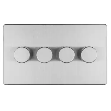 Click Here To Enlarge This Photo Of ECSS4DLED - Eurolite 4 Gang LED Push On&sol;Off 2Way Dimmer on 3mm Flat Concealed Satin Stainless Plate