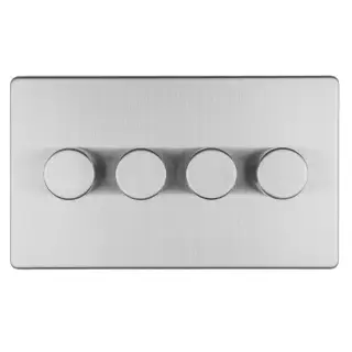 ECSS4DLED - Eurolite 4 Gang LED Push On&sol;Off 2Way Dimmer on 3mm Flat Concealed Satin Stainless Plate