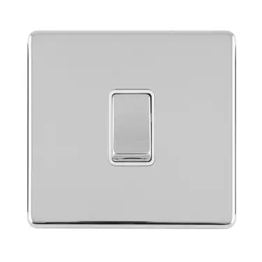 Click Here To Enlarge This Photo Of ECPCINTW - Eurolite 1 Gang Intermediate Switch on 3mm Flat Concealed Polished Chrome Plate with Matching Rocker & White Trim