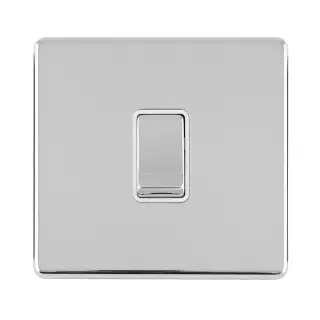 ECPCINTW - Eurolite 1 Gang Intermediate Switch on 3mm Flat Concealed Polished Chrome Plate with Matching Rocker & White Trim