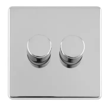 Click Here To Enlarge This Photo Of ECPC2DLED - Eurolite 2 Gang LED Push On&sol;Off 2Way Dimmers on 3mm Flat Concealed Polished Chrome Plate