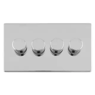 ECPC4DLED - Eurolite 4 Gang LED Push On&sol;Off 2Way Dimmers on 3mm Flat Concealed Polished Chrome Plate