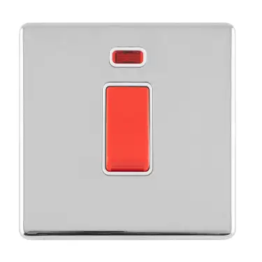 Click Here To Enlarge This Photo Of ECPC45ASWNSW - Eurolite 1 Gang 45Amp DP Switch with Neon Indicator on 3mm Flat Concealed Polished Chrome Plate with Matching Rocker & White Trim