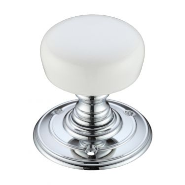 Click Here To Enlarge This Photo Of FB304PWCP - Zoo Hardware Fulton & Bray Porcelain Mortice Knob on Round Rose &lpar;Unsprung&rpar; Plain White - Face Fix
