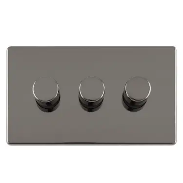 Click Here To Enlarge This Photo Of ECBN3DLED - Eurolite 3 Gang LED Push On&sol;Off 2Way Dimmer on 3mm Flat Concealed Black Nickel