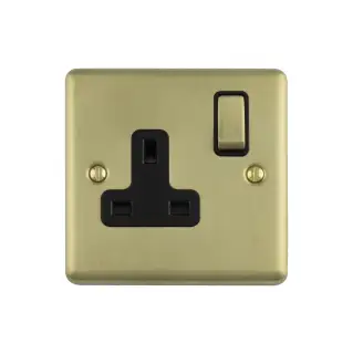 EN1SOSBB - Eurolite 1 Gang 13Amp DP Switched Socket Satin Brass with Black Trim &lpar;Enhance Range&rpar;