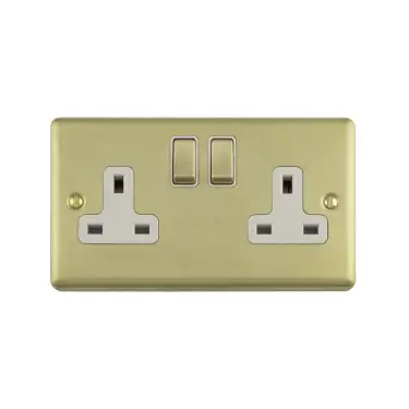 Click Here To Enlarge This Photo Of EN2SOSBW - Eurolite 2 Gang 13Amp DP Switched Socket Satin Brass with White Trim &lpar;Enhance Range&rpar;