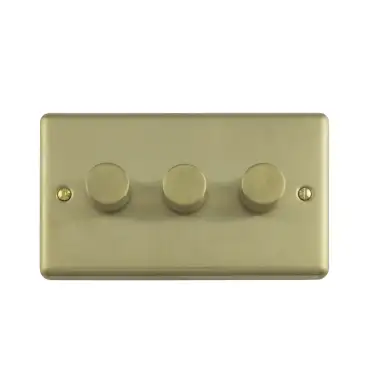 Click Here To Enlarge This Photo Of EN3DLEDSB - Eurolite 3 Gang 400W&sol;LED 2Way Dimmer Switch Satin Brass &lpar;Enhance Range&rpar;