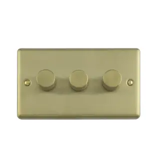 EN3DLEDSB - Eurolite 3 Gang 400W&sol;LED 2Way Dimmer Switch Satin Brass &lpar;Enhance Range&rpar;