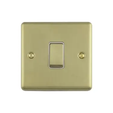 Click Here To Enlarge This Photo Of EN1SWSBW - Eurolite 1 Gang 10Amp 2Way Switch Satin Brass with White Trim &lpar;Enhance Range&rpar;