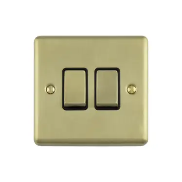 Click Here To Enlarge This Photo Of EN2SWSBB - Eurolite 2 Gang 10Amp 2Way Switch Satin Brass with Black Trim &lpar;Enhance Range&rpar;