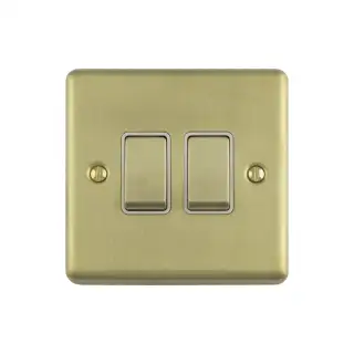 EN2SWSBW - Eurolite 2 Gang 10Amp 2Way Switch Satin Brass with White Trim &lpar;Enhance Range&rpar;