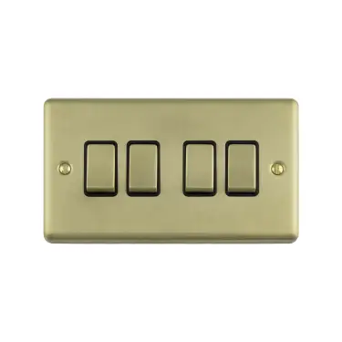 Click Here To Enlarge This Photo Of EN4SWSBB - Eurolite 4 Gang 10Amp 2Way Switch Satin Brass with Black Trim &lpar;Enhance Range&rpar;