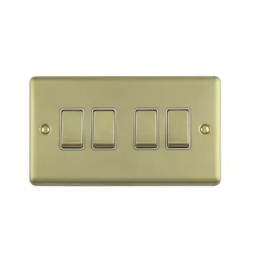 Click Here To Enlarge This Photo Of EN4SWSBW - Eurolite 4 Gang 10Amp 2Way Switch Satin Brass with White Trim &lpar;Enhance Range&rpar;