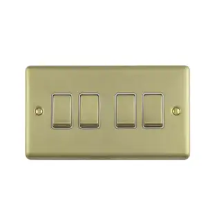 EN4SWSBW - Eurolite 4 Gang 10Amp 2Way Switch Satin Brass with White Trim &lpar;Enhance Range&rpar;