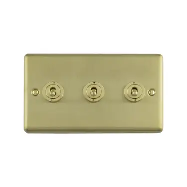 Click Here To Enlarge This Photo Of ENT3SWSB - Eurolite 3 Gang Toggle Switch Satin Brass &lpar;Enhance Range&rpar;