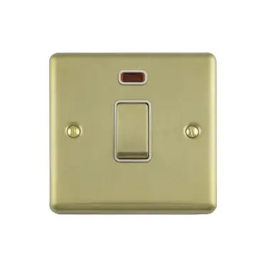 Click Here To Enlarge This Photo Of EN20ASWNSBW - Eurolite 1 Gang 20Amp DP Switch with Neon Indicator Satin Brass with White Trim &lpar;Enhance Range&rpar;