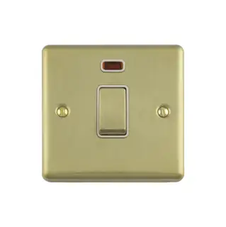 EN20ASWNSBW - Eurolite 1 Gang 20Amp DP Switch with Neon Indicator Satin Brass with White Trim &lpar;Enhance Range&rpar;