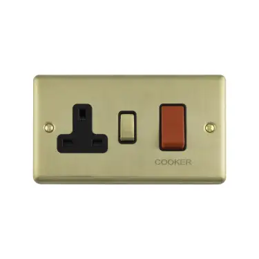 Click Here To Enlarge This Photo Of EN45ASWASSBB - Eurolite 45Amp DP Cooker Switch with 13Amp Socket Satin Brass with Black Trim &lpar;Enhance Range&rpar;